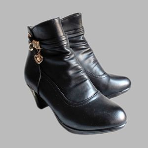 Winter/ Cold-Weather Vegan Leather Booties w/ Heart Charm